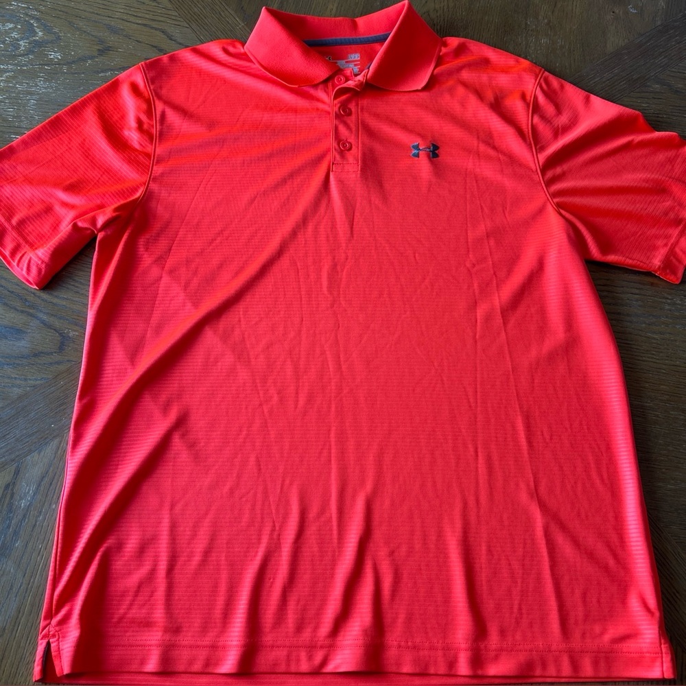Men’s Large Under Armour Loose Heat Gear Dress Polo Shirt Orange